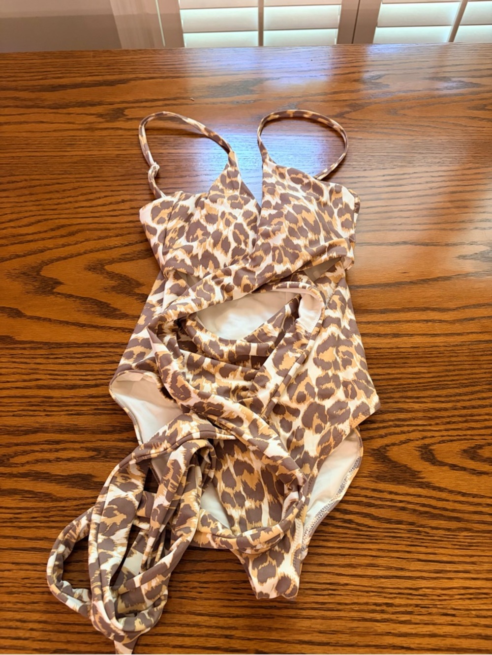 aerie Leopard Print One-Piece Swimsuit in Brown and Cream